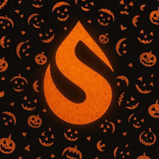 Goutte Soulbot orange sur un motif de citrouilles