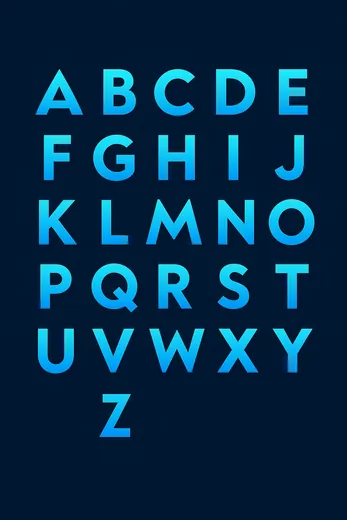 Planche de l'alphabet Soulbot en dégradé bleu