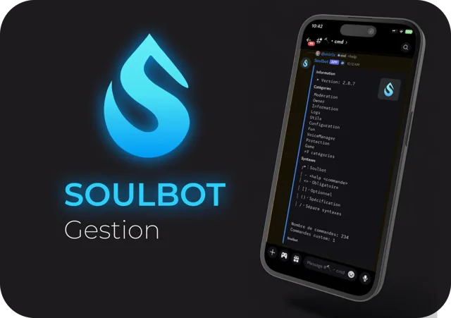 Logo Soulbot Gestion et téléphone incliné affichant le menu d'aide